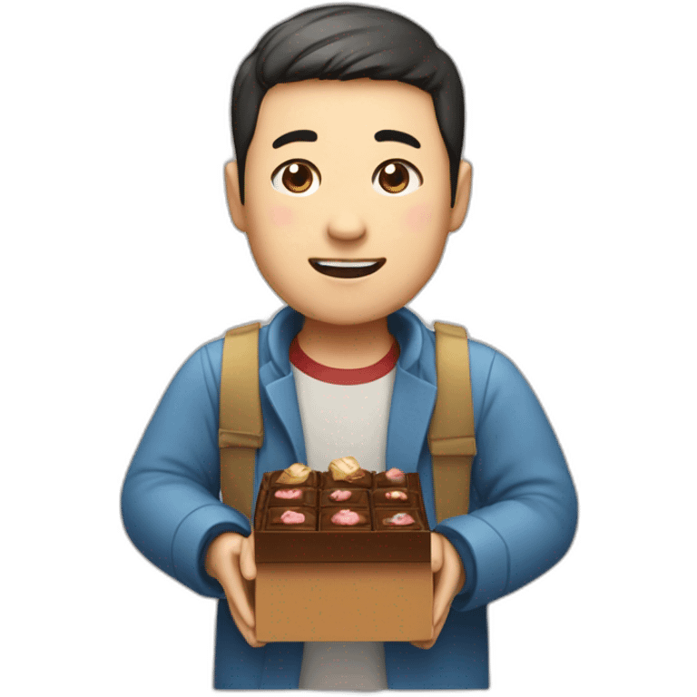 Chinese man carrying a box of chocolate emoji