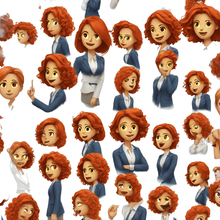  red hair business women white shirt blue jacket add curious  emoji