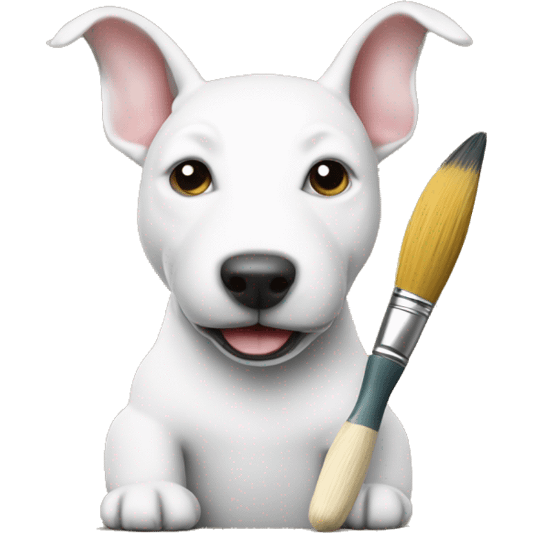 White bull terrier dog holding a paint brush  emoji