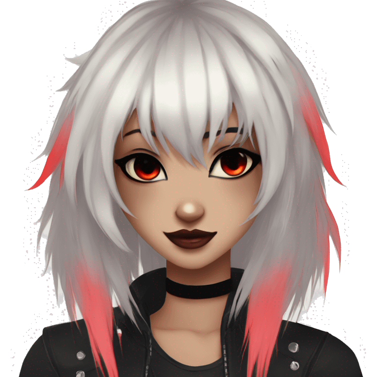 Anthro Edgy Cool Beautiful Black Cat-Fursona with Emo Hair-bangs with Red Streaks emoji