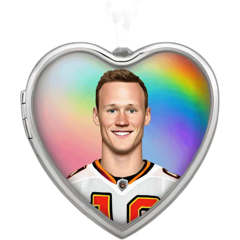 Jonathan Toews inside a rainbow locket heart emoji