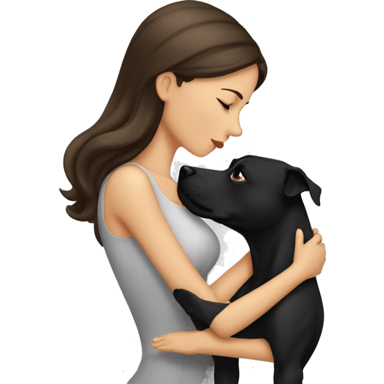 Brunette kissing big black pitbull dog emoji