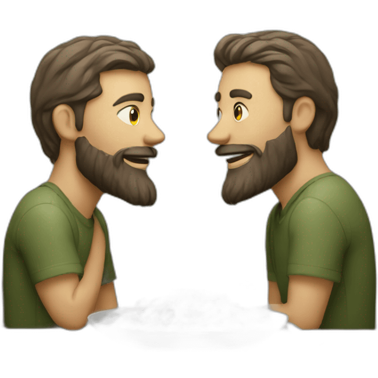 Two man with beard eat lunch emoji