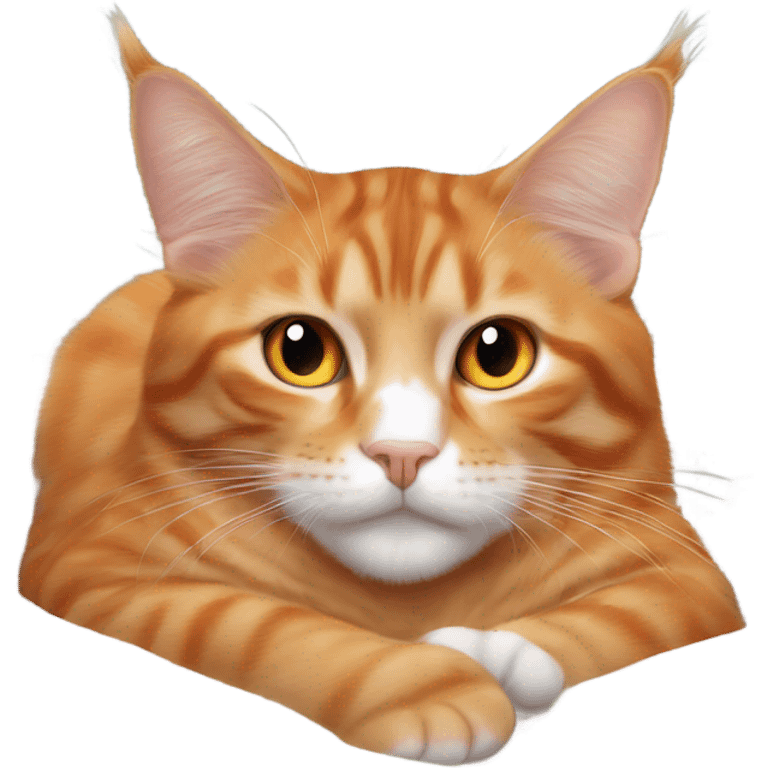 orange maine coone cat cuddled up on bed emoji