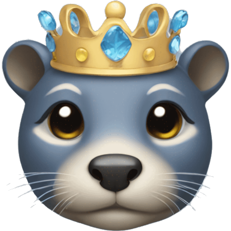 A queen blue otter with crown on her head while she is lying down emoji