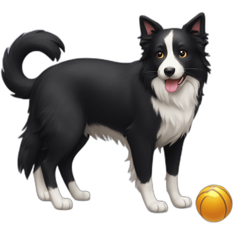 Black cat and border collie playing together emoji