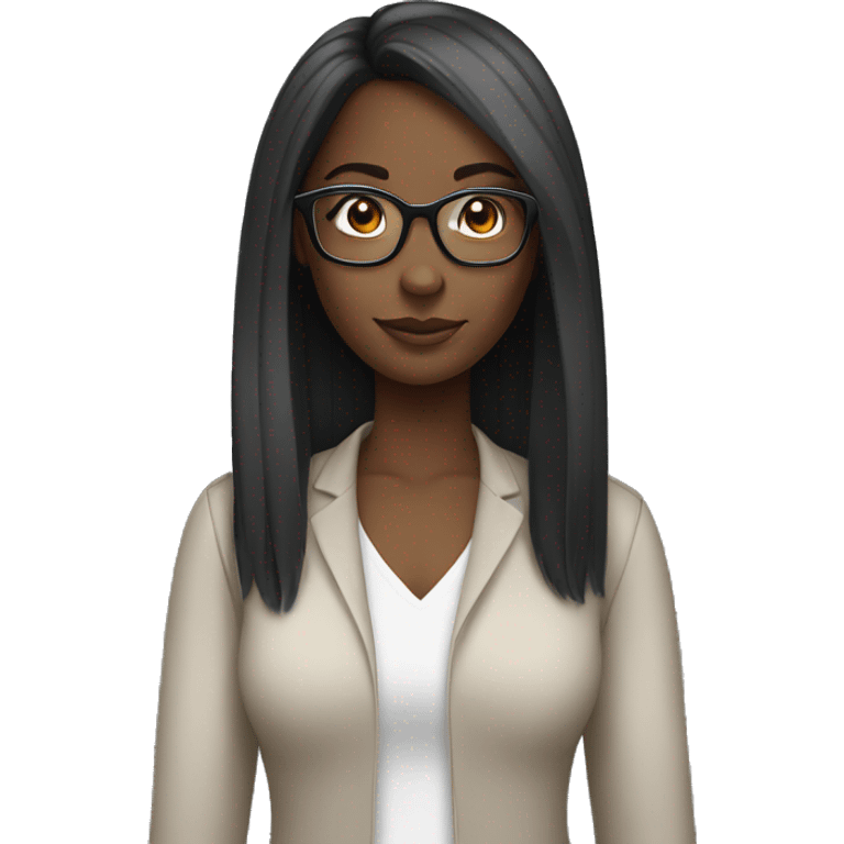 Black girl with straight hair and pretty face with glasses emoji