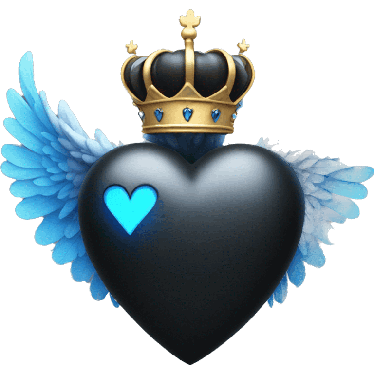 Black colored heart with wings and blue flames and a silver crown emoji