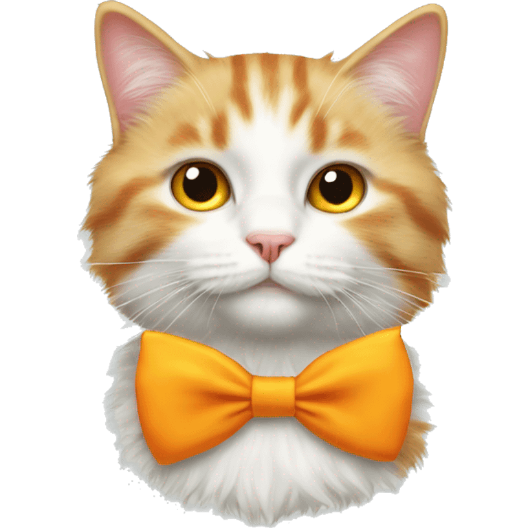 fluffy white and orange cat with a yellow bow tie emoji