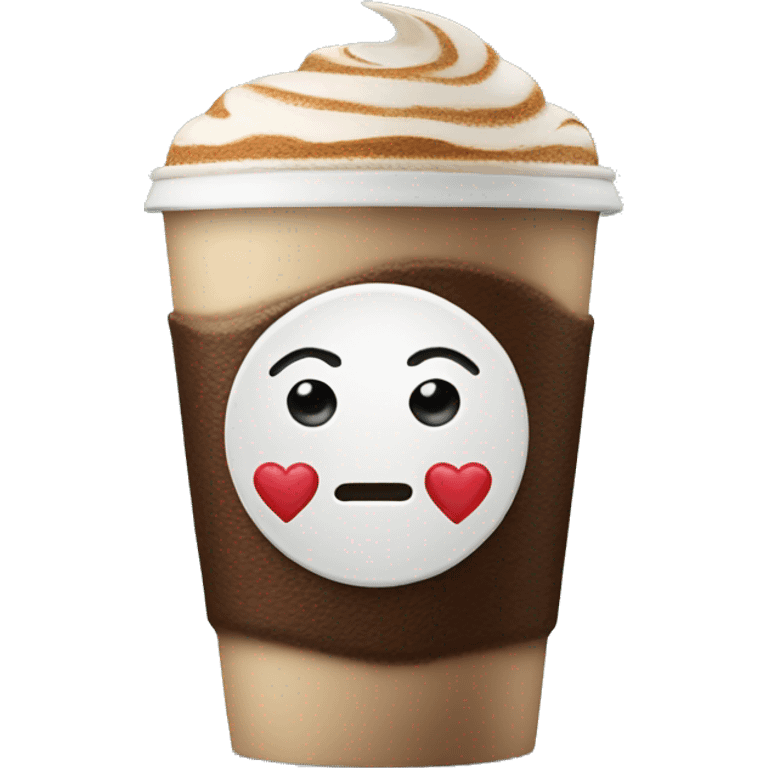 Coffee with a face and heart emoji