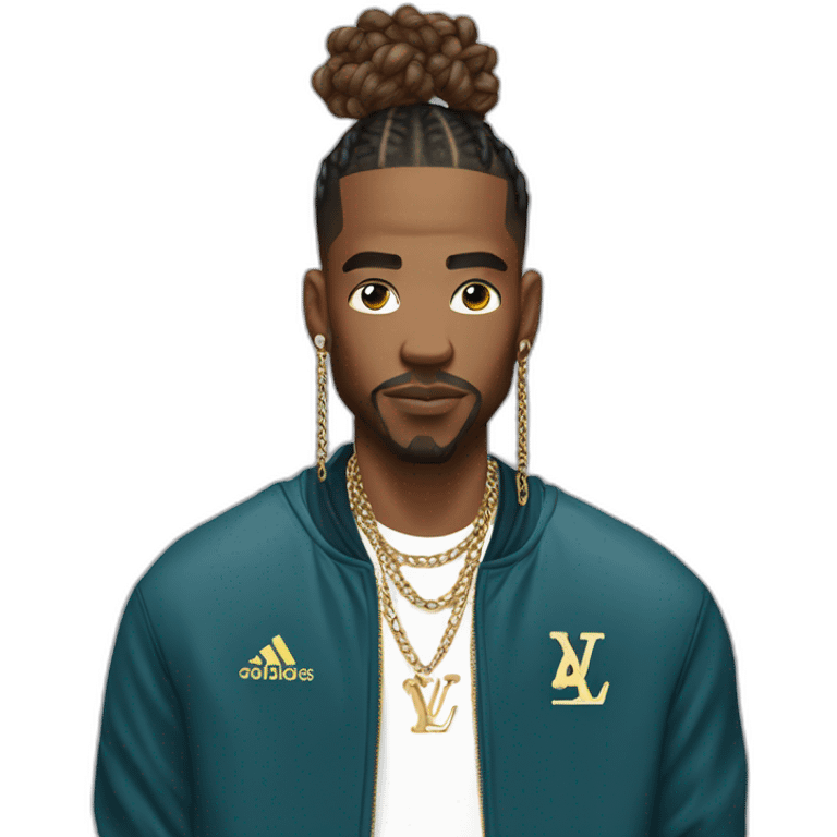 Baller with fade man bun wearing Louis Vuiton chain emoji