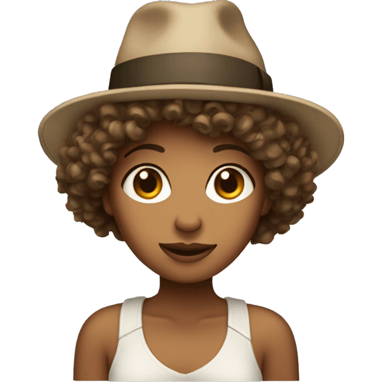 woman with curly hair and hat emoji