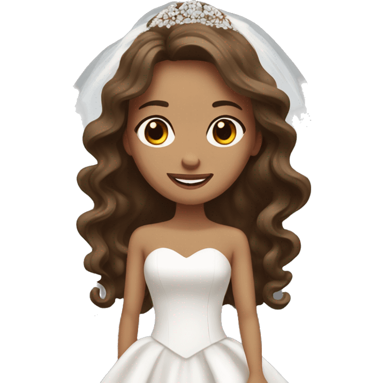 bride with brown long wavy hair, brown eyes emoji