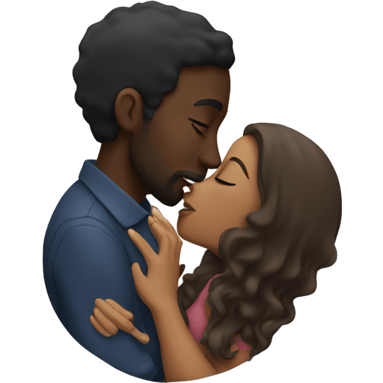 Black man kissing a woman emoji