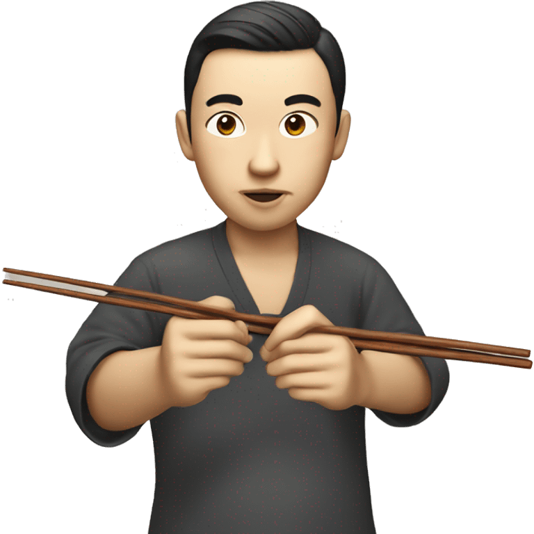 Chinese man with chopsticks while eating emoji