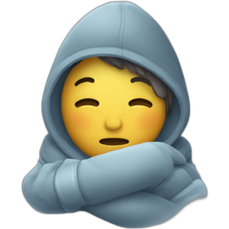 person embraces cold emoji