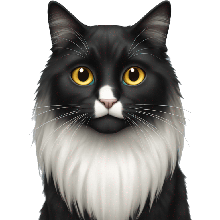 black cat long-haired with half white head emoji