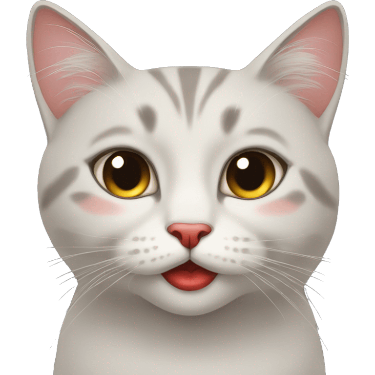 Tired female cat with long eyelashes and red lipstick emoji