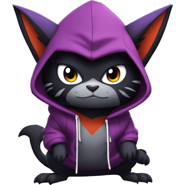 Cool Anthro Black Noibat-Quilava-Litten-Pokémon with edgy stripes and a purple hoodie Full Body emoji