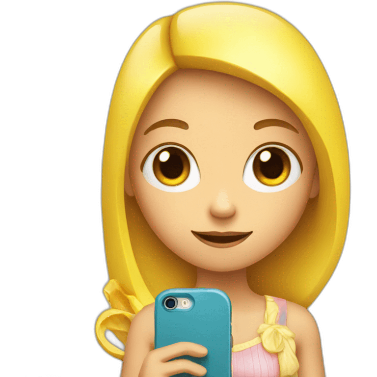 girl holding a banana like a cell phone emoji