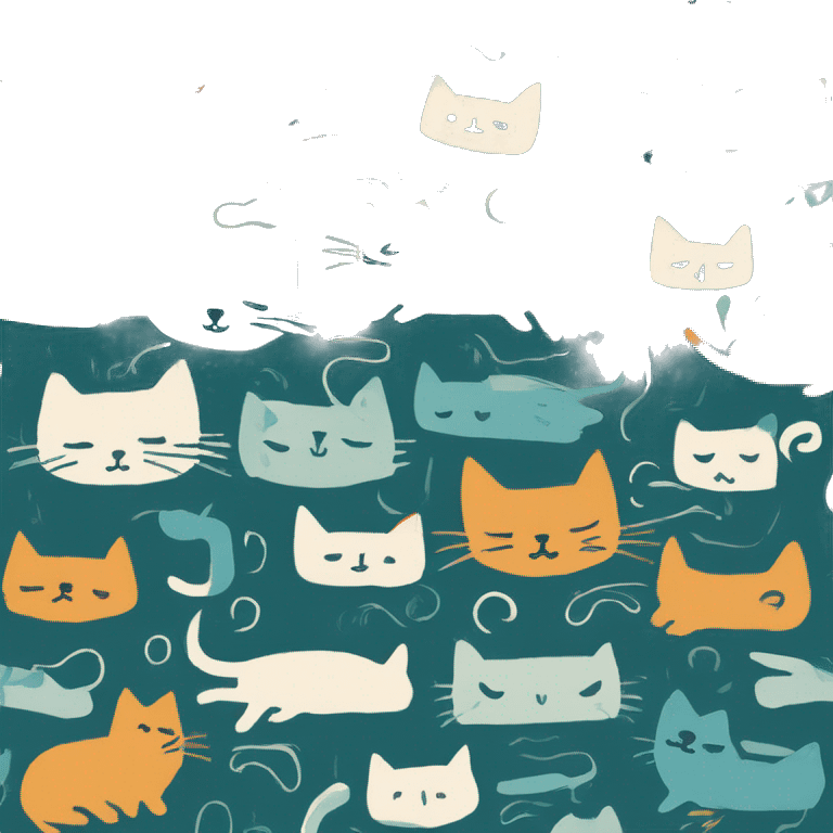 Abstract quirky funky cats made of different shapes and squiggles linocut illustrations  emoji