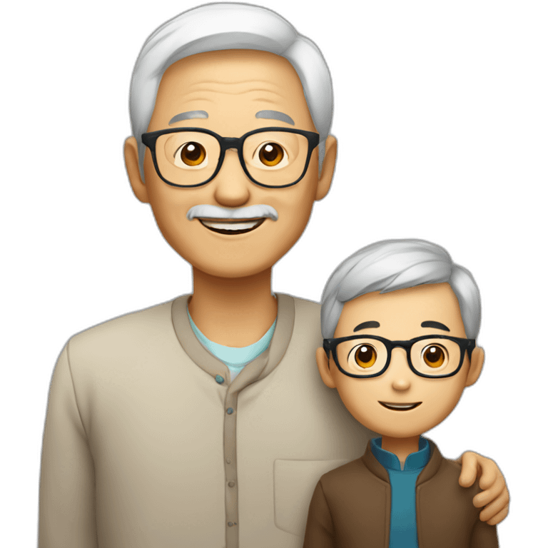 A Chinese old guy wear glasses with his grandson.  very happy emoji