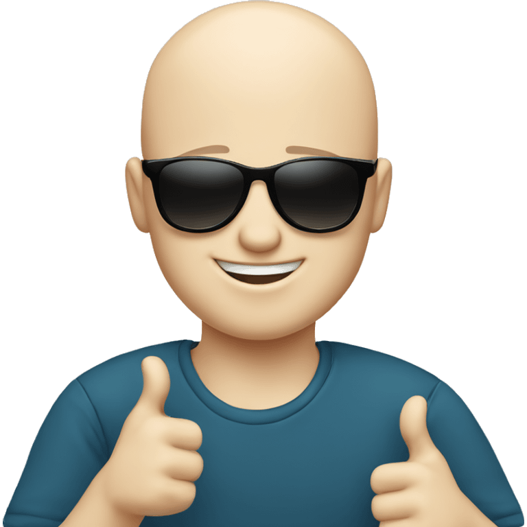 happy bald boy blue-eyed giving thumbs-up whit black sun glasses  emoji