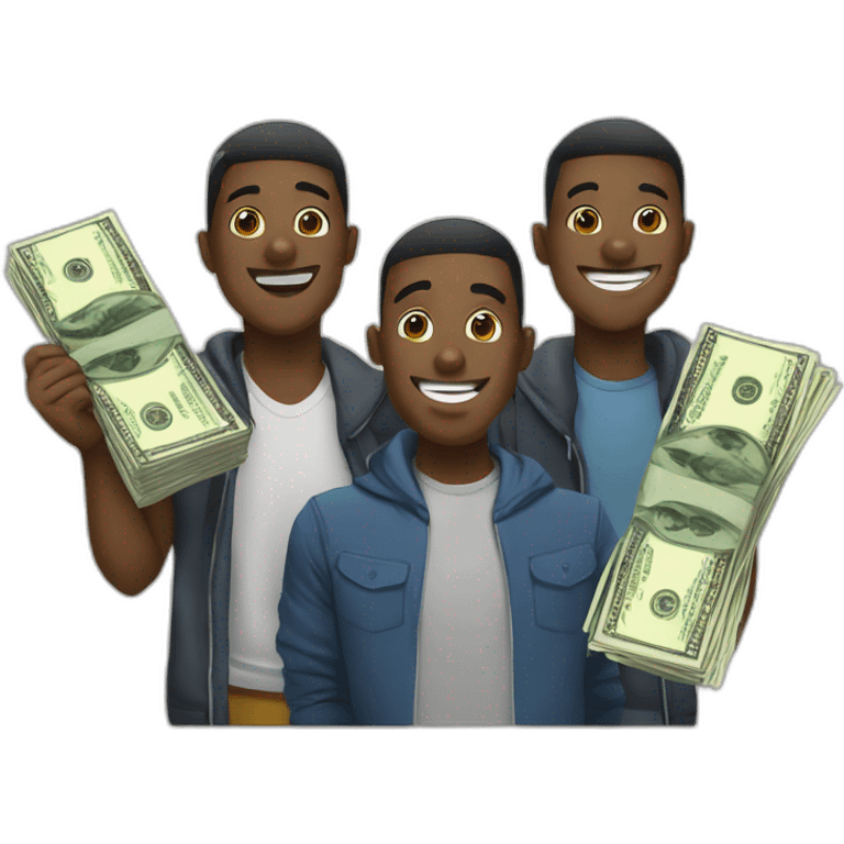 group of friends with a lot of money comic style emoji