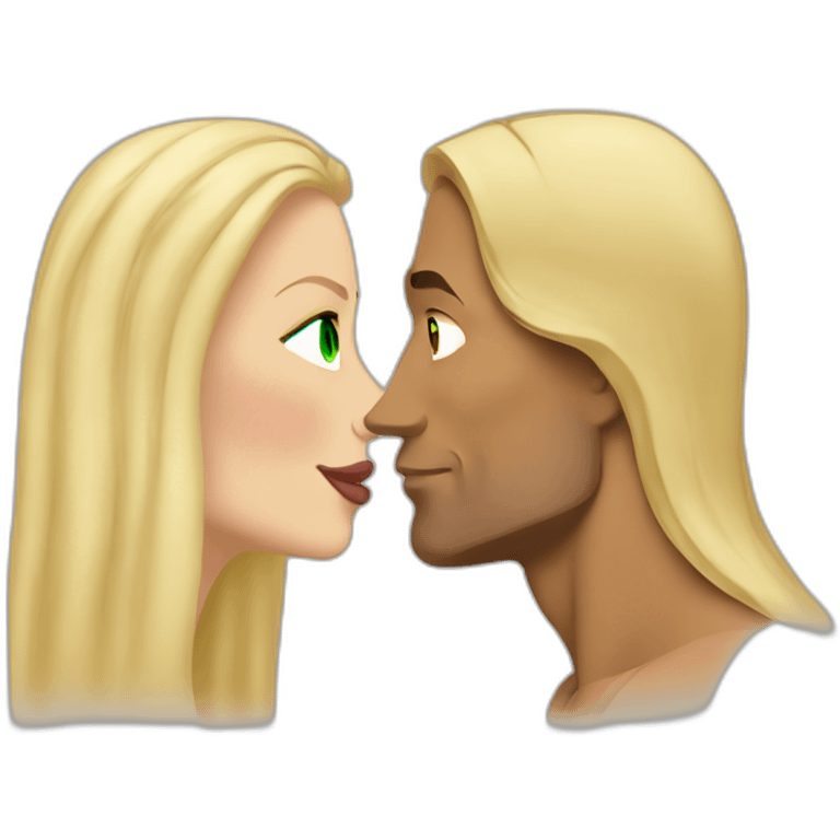 Dwayne Johnson kissing blond woman, with green eyes and very long hair emoji