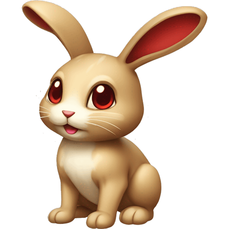 Cute Shiny Brown-Beige Normal-type-Ground-type Bunny-Fakémon with Dark-Red eyes, full body emoji