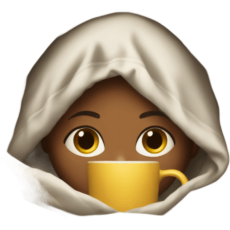 girl inside a blanket sipping coffee eyes closed emoji