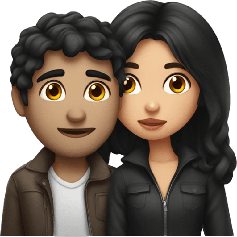 Girl with dark hair kissing guy with dark hair  emoji