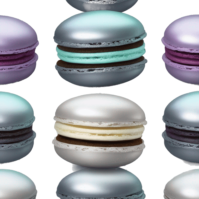 Realistic metallic silver macaroon with gradient colorful filling  emoji