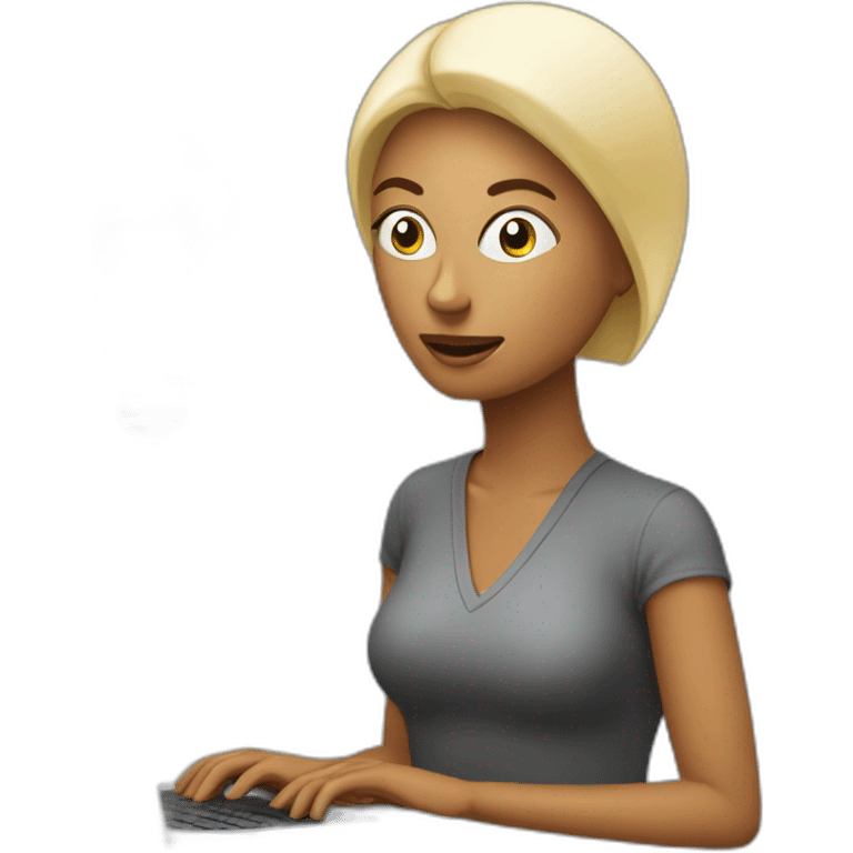 woman having insights which looks like a bulb while she is using computer emoji