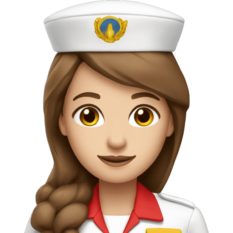 Stewardess in red uniform with long brown hair and brown eyes emoji