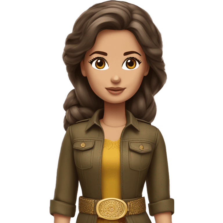 Kurdish, Kurd, Brown hair barbie, olive clothes, gold belt emoji