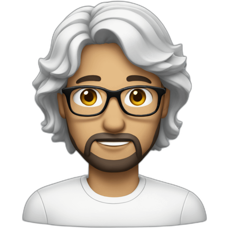 A man with  black long hair, wearing glasses, white in color, and a short beard emoji