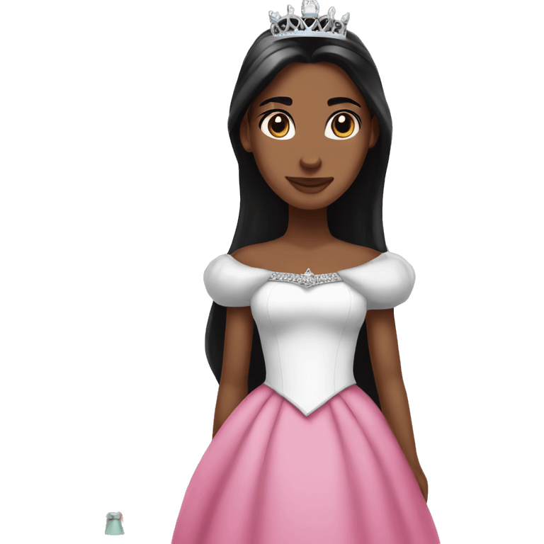 PRINCESS WITH WHITE SKIN, LONG STRAIGHT BLACK HAIR, WITH PRINCESS CROWN, WITH PINK PRINCESS CLOTHES, BLACK EYES, WEARING DIAMONDS emoji