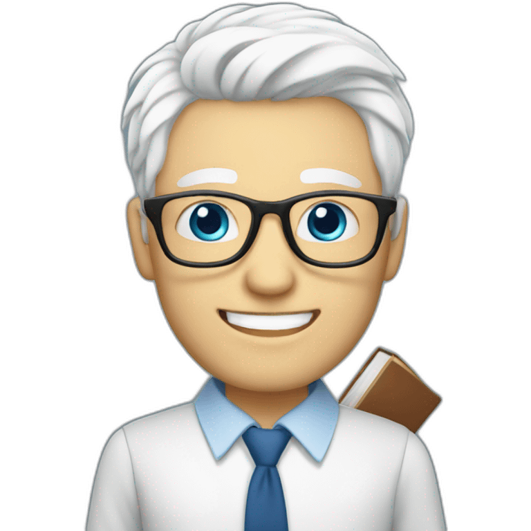 white haired librarian with blue eyes holding a book male emoji