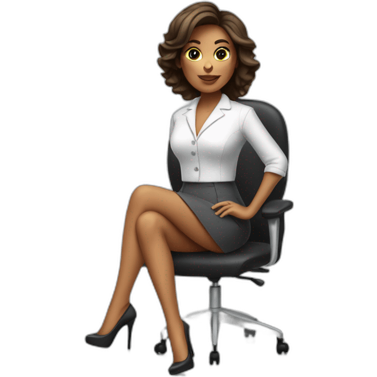 Business woman with short skirt and high heels sitting on chair emoji