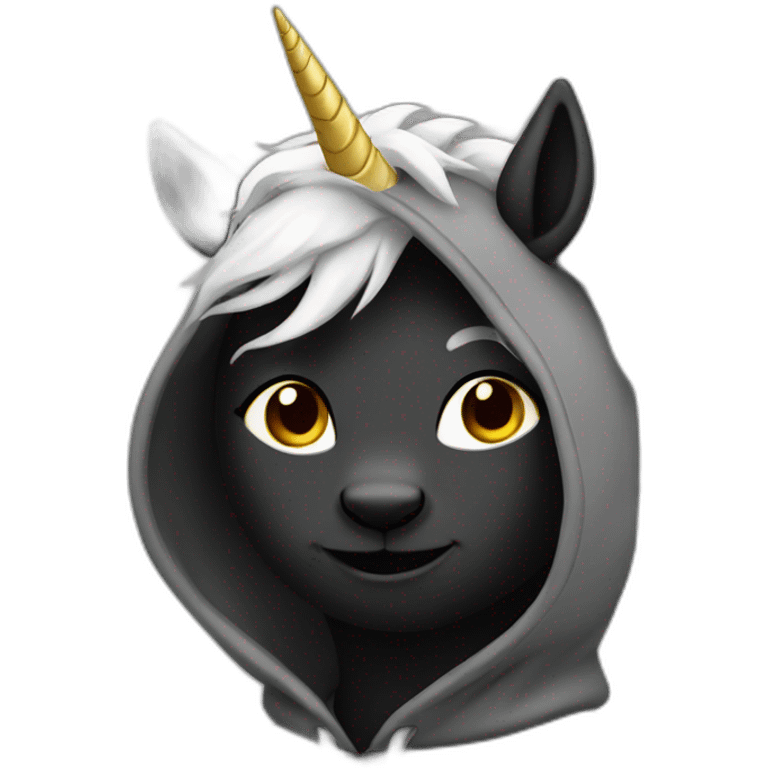 licorn in a black hoodie emoji