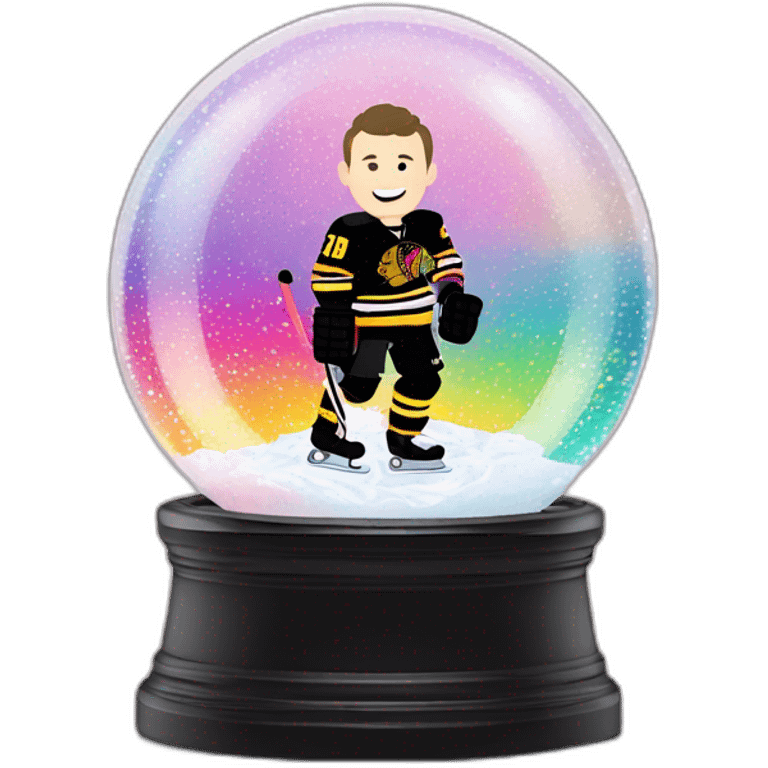 Jonathan Toews inside a rainbow sequin neon disco snow globe with pastel roses emoji