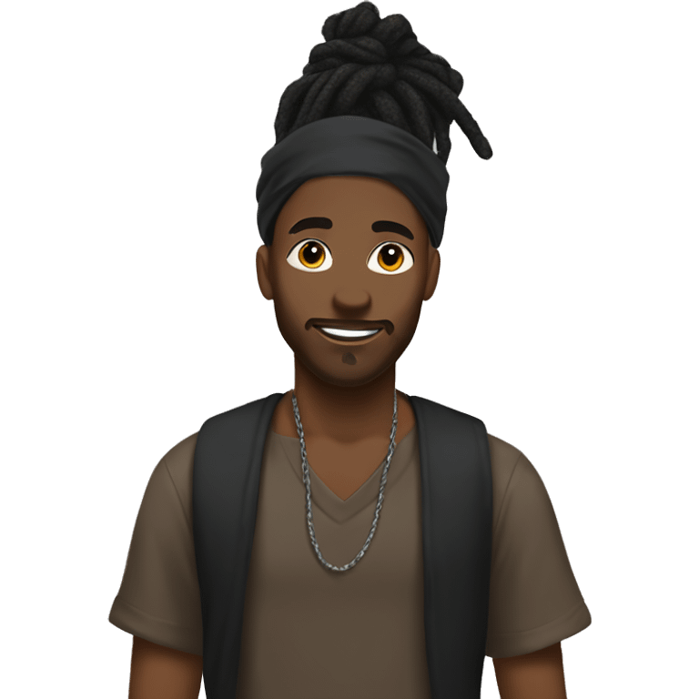 Black man with a dreadlock bun with a undercut with a black bandana on his head emoji