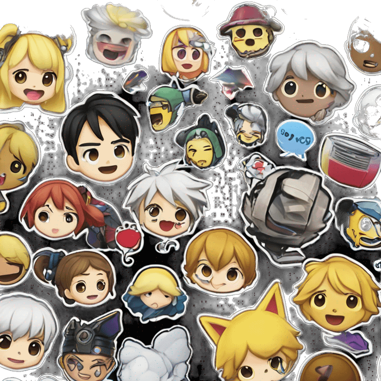 a bunch of anime stickers on a black background, computer graphics by Helen Thomas Dranga, trending on Artstation, serial art, stickers illustrations, etsy stickers, planner stickers emoji