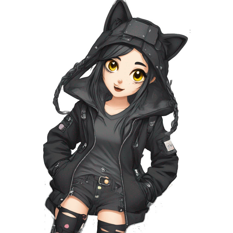 Edgy Kawaii Cute Cool Cartoon Anime Punk Techwear Catgirl emoji