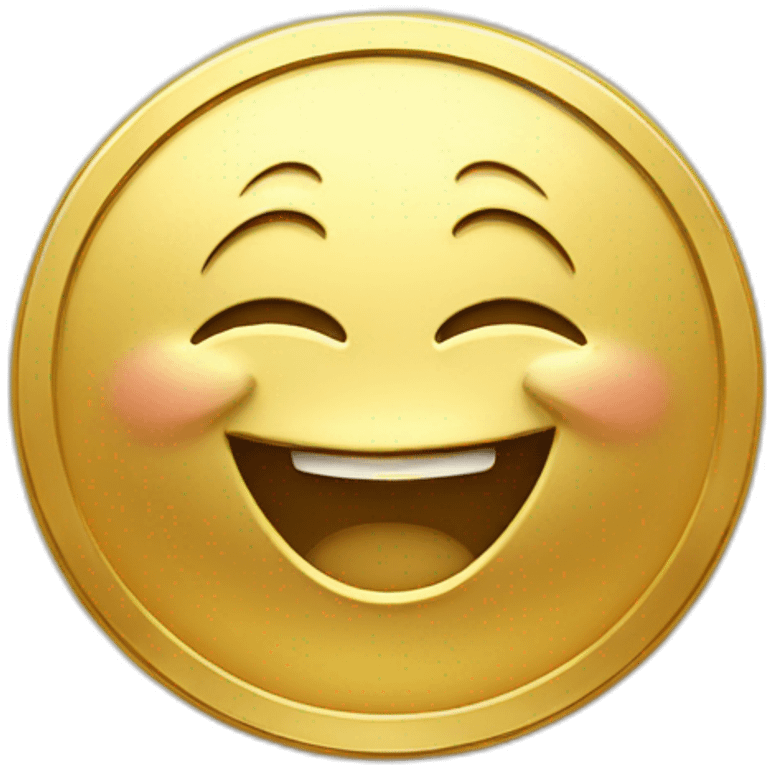 Gold coin with a laughing face on it emoji