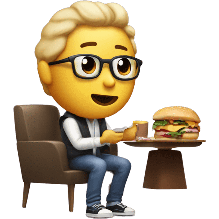 persona sedentaria comiendo macdonald viendo netflix y mirando el telefono emoji