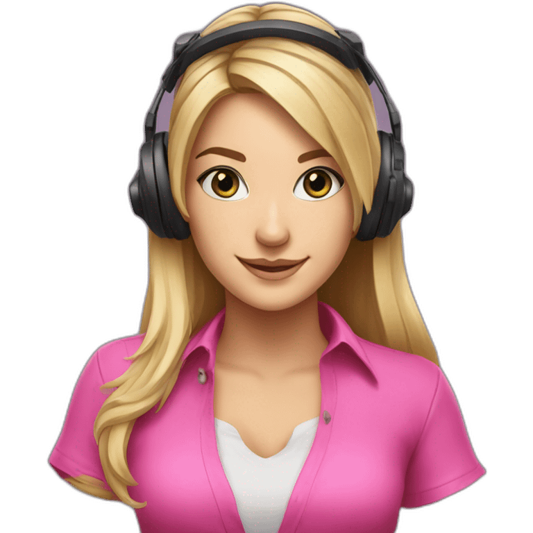 iJustine wearing pink shirt wearing gaming headset emoji