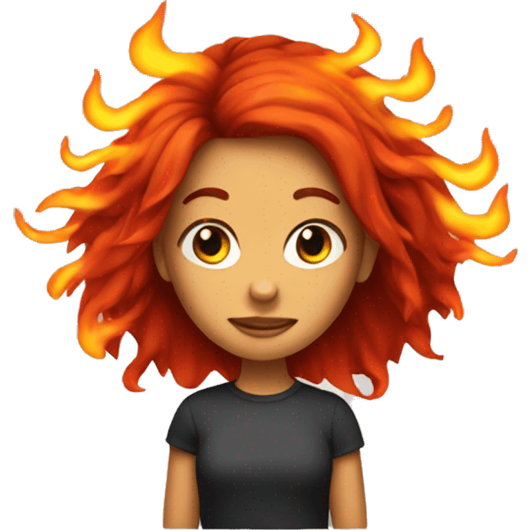 Girl with hair made of flames emoji