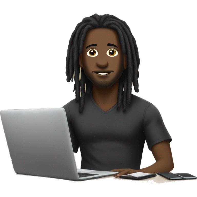 Black-guy-with-dreads-wearing-black-trackstuit-sitting-down-on-chair facing-foward-focused-on-laptop-computer- emoji